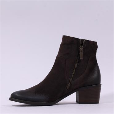Paul Green Western Block Heel Ankle Boot - Brown Suede